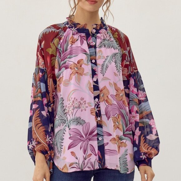 NWT Jodifl Multicolor Print Chiffon Top - Size Large - Picture 3 of 3